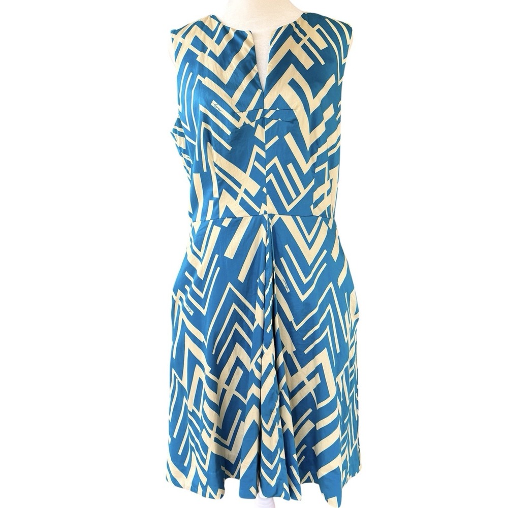Milly Dark Teal Geometric Dress Y2K Retro Rockabilly Women's 10 USA Made